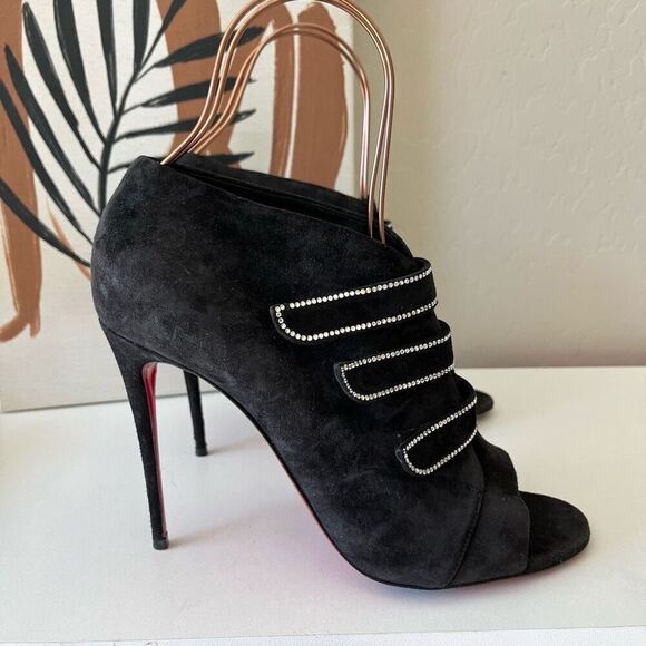 Christian Louboutin Heels Triplica Strass 100‎ Suede Booties Black Size EU 40 - Picture 6 of 11